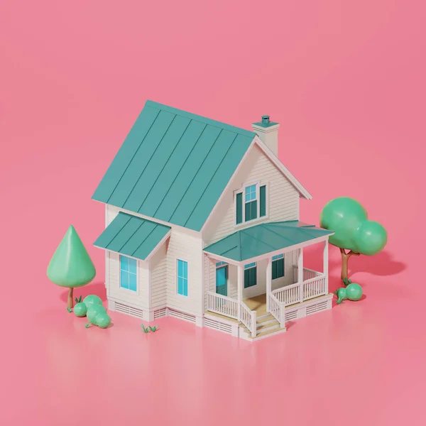 现代城郊房屋的3D渲染 房地产概念 — 图库照片