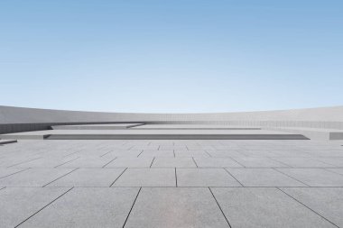 Boş beton zemin, araba sunumu arka planı ile soyut mimari alanının 3d görüntüsü.