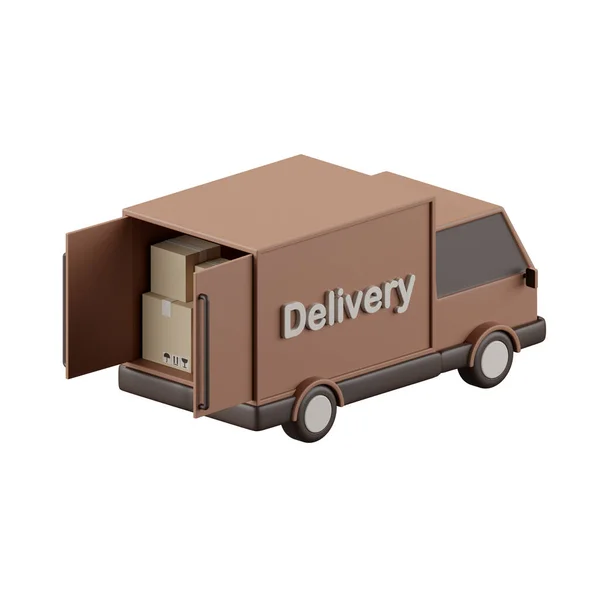 3D渲染装有包裹箱的送货卡车 — 图库照片