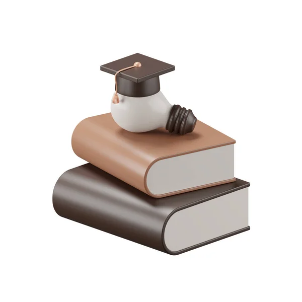 Rendering Book Light Bulb Graduation Hat — Fotografia de Stock