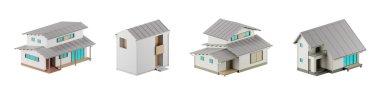 Modern Japon evlerinin 3D çizimi.