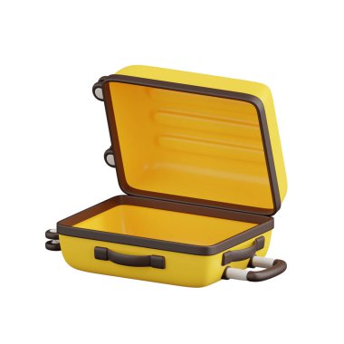 Açık sarı seyahat valizinin 3D görüntüsü.
