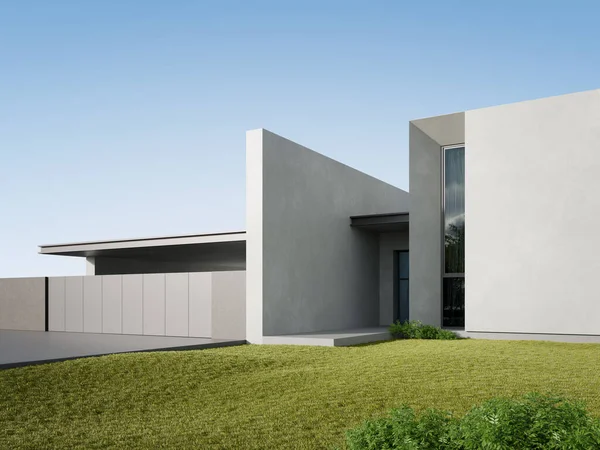 Garaj girişi ve minimal mimarisi olan 3 boyutlu modern ev..