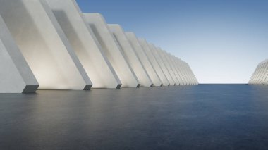 Boş beton zemin, araba sunumu arka planı ve soyut fütüristik mimarinin 3D görüntüsü.