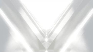 Soyut beyaz fütüristik üçgen tünel mimarisinin 3 boyutlu canlandırması, döngü canlandırması.