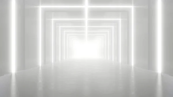 Αφηρημένη Λευκή Φουτουριστική Γεωμετρική Σήραγγα Αρχιτεκτονική Έννοια Σχεδιασμού Απόδοση — Φωτογραφία Αρχείου