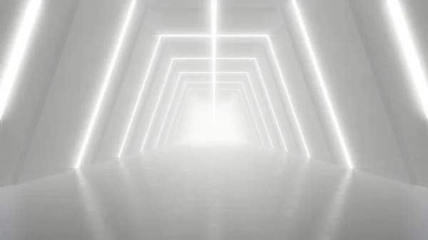 Abstract Witte Futuristische Geometrische Tunnel Architectuur Ontwerp Concept Rendering — Stockfoto