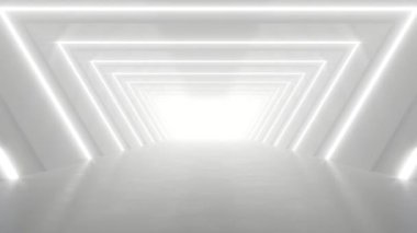 Soyut beyaz fütüristik geometrik tünel, mimari tasarım konsepti, 3D tasarım. döngü canlandırması.