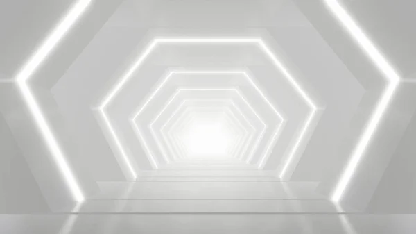 Absztrakt Fehér Futurisztikus Geometrikus Alagút Architektúra Tervezés Koncepció Renderelés — Stock Fotó