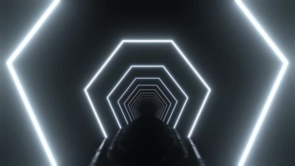Abstrakt Zářícího Geometrického Neonového Světelného Tunelu Tmě Animace Smyčky — Stock video