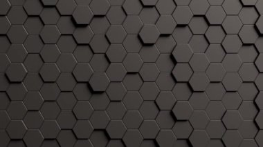 Soyut koyu geometrik arkaplanın 3 boyutlu canlandırması. Döngü canlandırması.