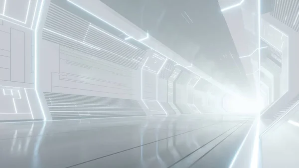 Renderowanie Białego Abstrakcyjnego Tunelu Sci Futurystyczny Korytarz Statku Kosmicznego — Zdjęcie stockowe