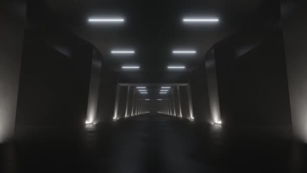 Vykreslení Abstraktního Temného Betonového Interiérového Tunelu Osvětlením Animace Smyčky — Stock video