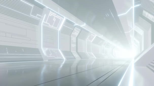 Renderização Túnel Sci Abstrato Branco Corredor Futurista Nave Espacial Animação — Vídeo de Stock