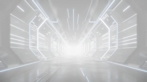 Rendering Tunnel Fantascientifico Astratto Bianco Corridoio Astronave Futuristica Animazione Loop — Video Stock