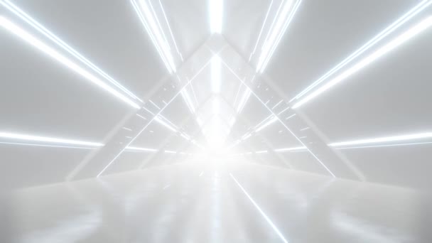 Weergave Van Witte Abstracte Sci Tunnel Futuristische Driehoek Ruimteschip Corridor — Stockvideo