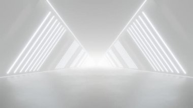 Soyut beyaz fütüristik geometrik tünel, mimari tasarım konsepti, döngü animasyonu.