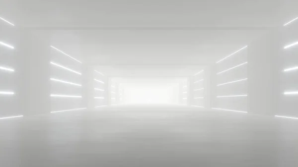 Rendering ของอ โมงค ไซไฟนามธรรมส ขาว ทางเด นยานอวกาศในอนาคต — ภาพถ่ายสต็อก