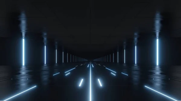 深部抽象科幻隧道 未来派宇宙飞船走廊3D渲染 — 图库照片