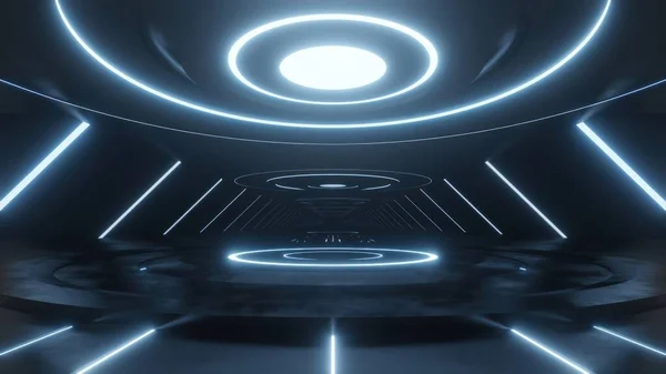 Rendering Dark Abstract Sci Tunnel Futuristic Spaceship Corridor — Stock Photo, Image