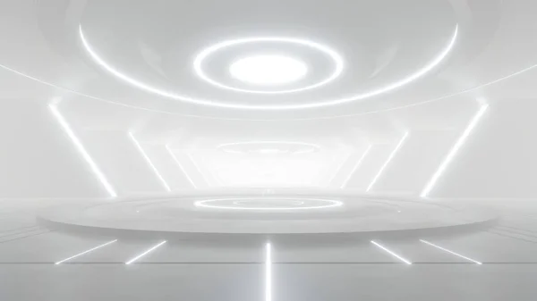 Renderizado Blanco Abstracto Túnel Ciencia Ficción Corredor Nave Espacial Futurista —  Fotos de Stock