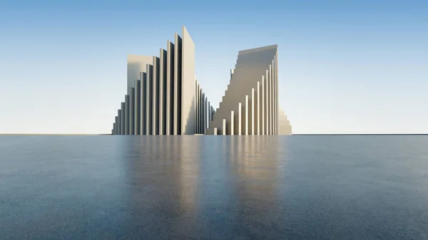 Renderowanie Abstrakcyjnej Futurystycznej Architektury Pustą Podłogą Betonową — Zdjęcie stockowe