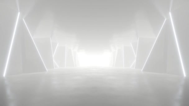 Túnel Geométrico Futurista Blanco Abstracto Concepto Diseño Arquitectura Animación Loop — Vídeos de Stock