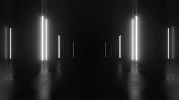 Rendering Dark Abstract Sci Tunnel Neon Light Futuristic Spaceship Corridor — Stock Photo, Image
