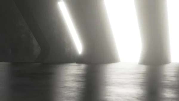 Återgivning Mörk Abstrakt Sci Tunnel Med Tomt Betonggolv Futuristisk Rymdskeppskorridor — Stockfoto