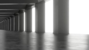 Soyut karanlık bilim kurgu, neon ışığı, döngü animasyonu olan fütüristik beton tünel alanı.