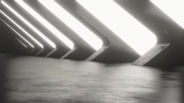 Soyut karanlık bilim kurgu, neon ışığı, döngü animasyonu olan fütüristik beton tünel alanı.