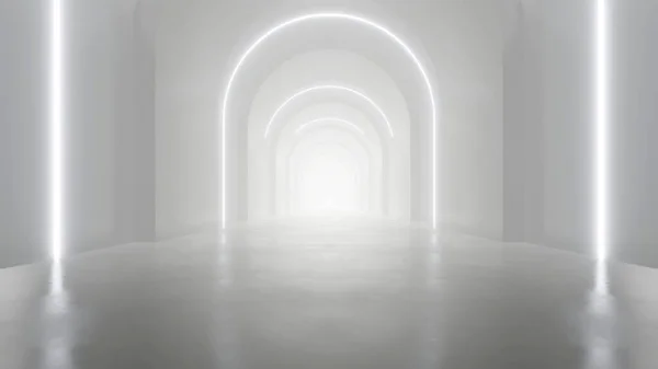 Rendering Eines Weißen Abstrakten Science Fiction Tunnels Futuristischer Raumschiffkorridor — Stockfoto