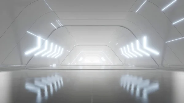 Rendu Blanc Abstrait Tunnel Science Fiction Futuriste Couloir Vaisseau Spatial — Photo