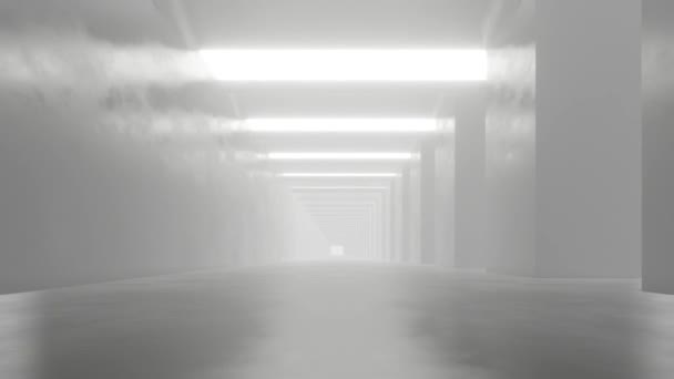 Рендеринг Белого Абстрактного Научно Фантастического Туннеля Футуристического Коридора Космического Корабля — стоковое видео
