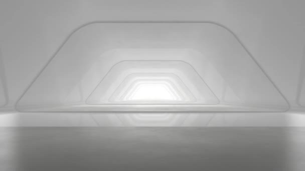 Renderowanie Białego Abstrakcyjnego Tunelu Sci Futurystyczny Korytarz Statku Kosmicznego Animacja — Wideo stockowe
