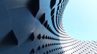 Dalgalı dış görünüşlü soyut modern mimari, 3D görüntüleme.