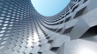 Dalgalı dış görünüşlü soyut modern mimari, 3D görüntüleme.