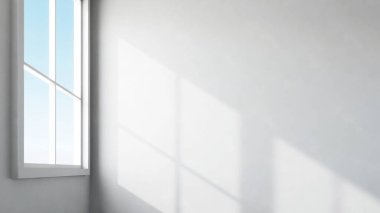 Beton duvar 3D çerçevesinde pencereden güneş ışığının gölgesinin görüntüsü.