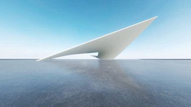 Boş beton zemin ve araba sunumu arka planına sahip soyut modern mimarinin 3D görüntüsü.