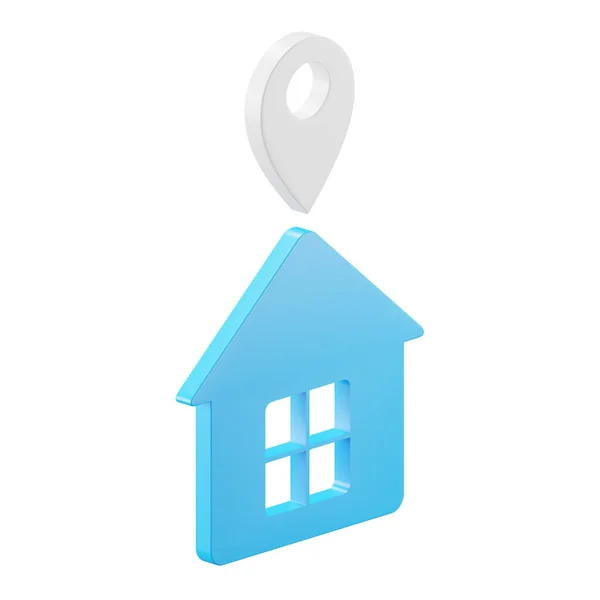 Ikona Renderowania Domu Pin Lokalizacji Izolowane Tło — Zdjęcie stockowe
