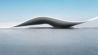 Üç boyutlu soyut fütüristik mimari ve boş beton zemin. Araba sunumu için sahne.