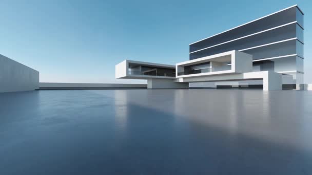 空のコンクリート床と抽象的な未来建築の3Dレンダリング 車のプレゼンテーションのためのシーン — ストック動画