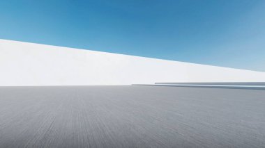 Üç boyutlu soyut fütüristik mimari ve boş beton zemin. Araba sunumu için sahne.