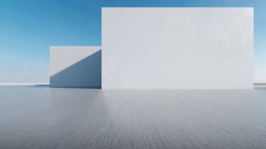 Üç boyutlu soyut fütüristik mimari ve boş beton zemin. Araba sunumu için sahne.