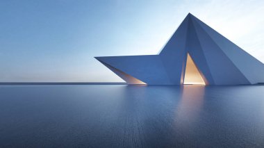 Üç boyutlu soyut fütüristik mimari ve boş beton zemin. Araba sunumu için sahne.