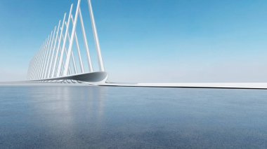 Üç boyutlu soyut fütüristik mimari ve boş beton zemin. Araba sunumu için sahne.