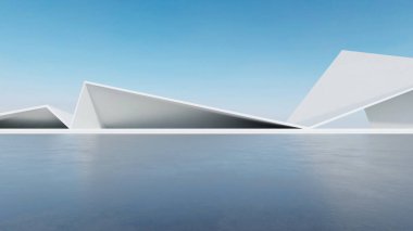 Üç boyutlu soyut fütüristik mimari ve boş beton zemin. Araba sunumu için sahne.