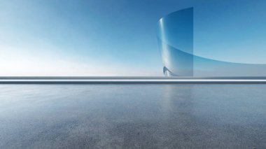 Üç boyutlu soyut fütüristik mimari ve boş beton zemin. Araba sunumu için sahne.