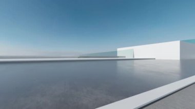 Boş beton duvar ve zemin ile modern mimarinin 3D görüntüsü, araba sunumu arka planı.