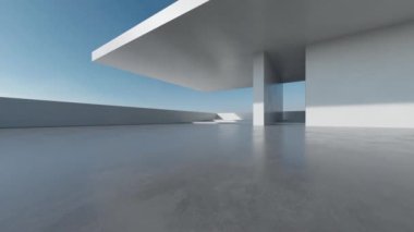 Boş beton duvar ve zemin ile modern mimarinin 3D görüntüsü, araba sunumu arka planı.